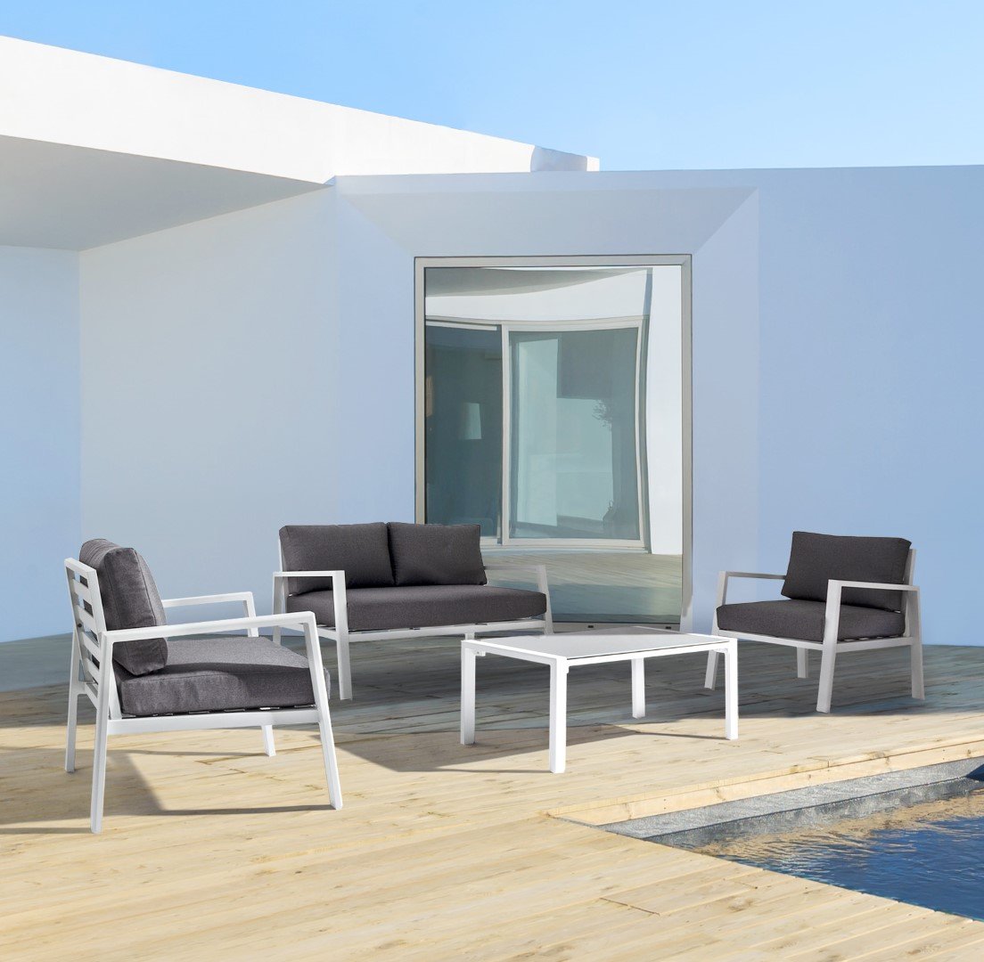 Set De 4 Piese Albe Ce Include O Canapea- 2 Scaune Si O Masa Koral-0662447-Siart