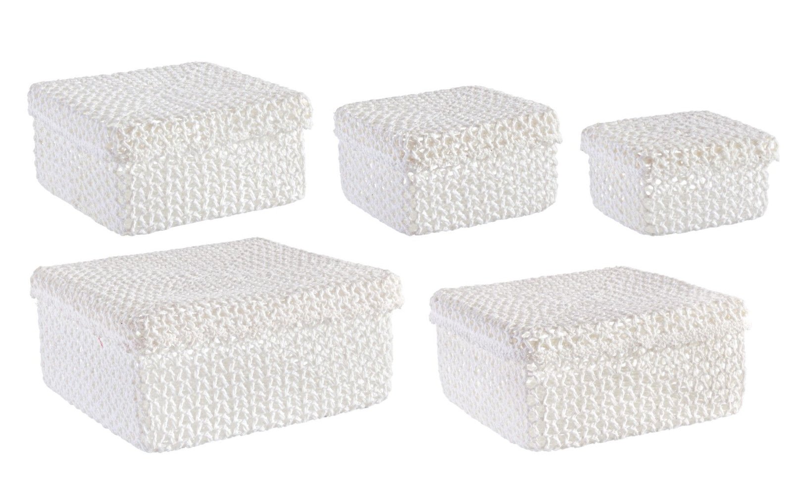 Set De 5 Cutii Albe Crochet-0380192-Siart Set De 5 Cutii Albe Crochet-0380192-Siart
